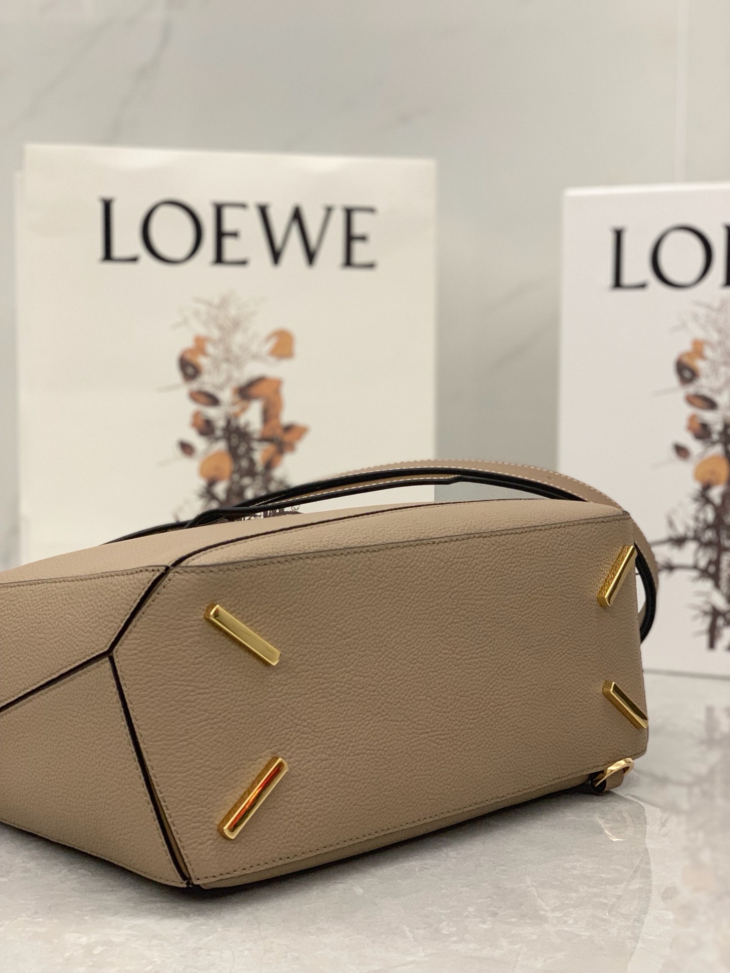 Loewe Medium Puzzle Bag in Soft Grained Calfskin Sand